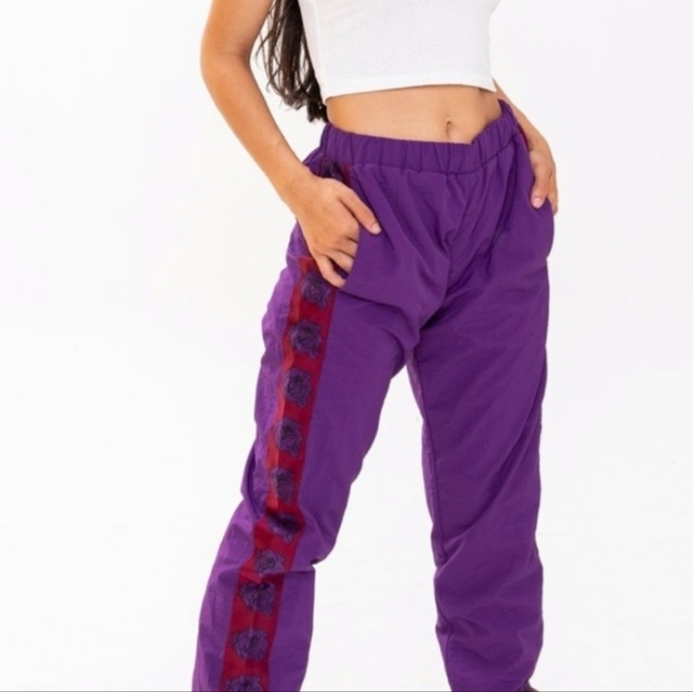 BY SAMII RYAN Rose Side Stripe Track Pants Swishy Purple Joggers Streetwear XS